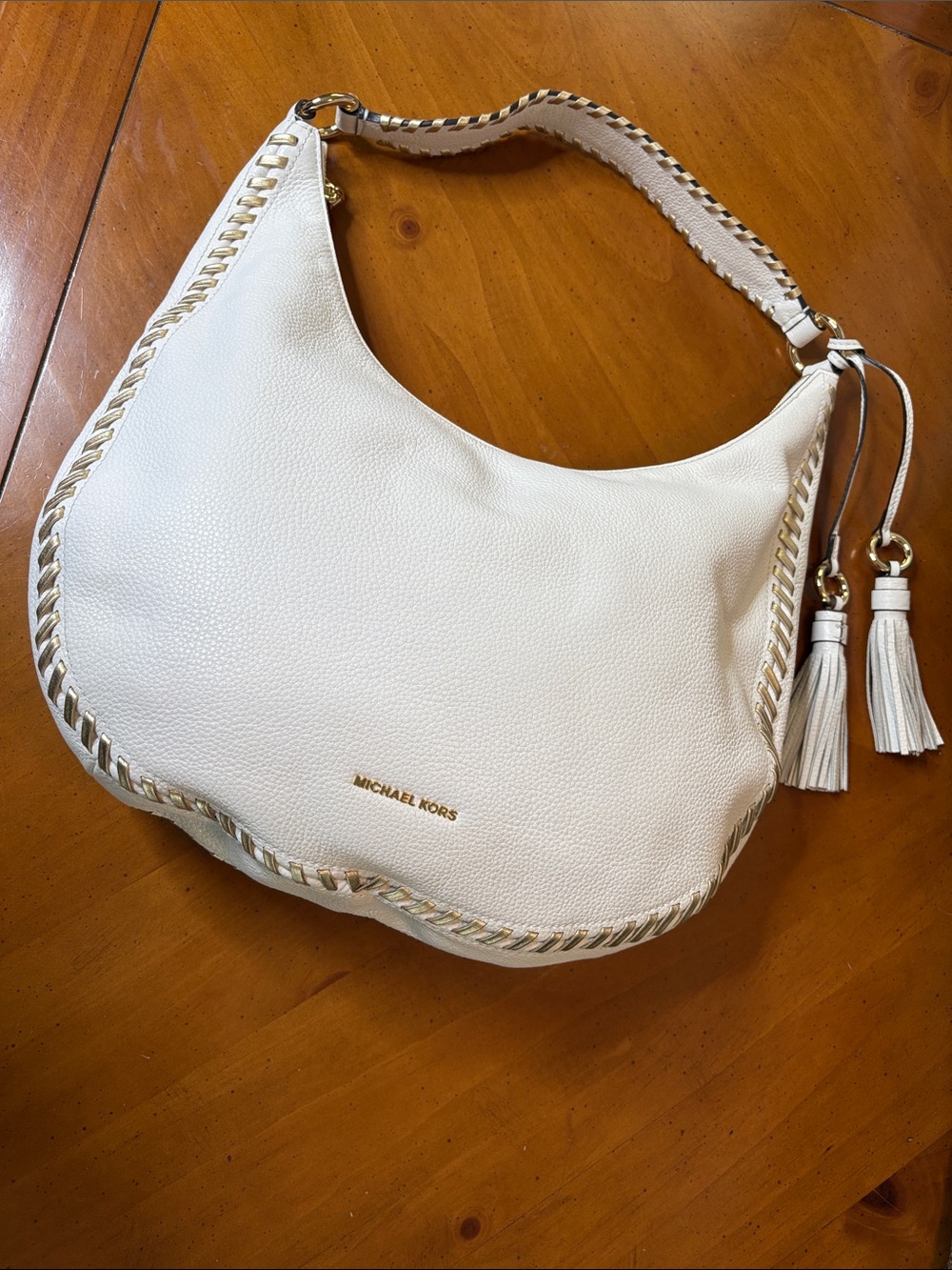 Michael Kors White Leather Hobo Shoulder Bag Lauryn